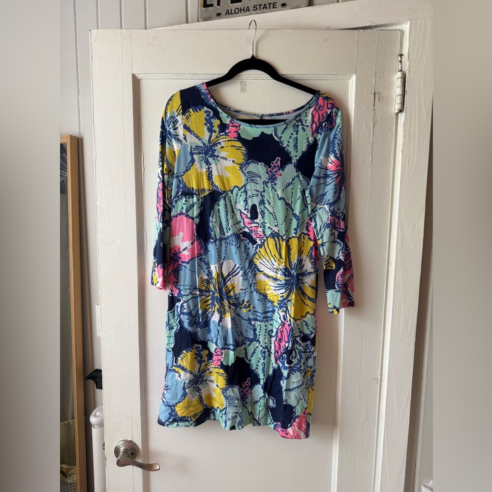 🌸🩷Lilly Pulitzer Marlowe Dress Navy Big Flirt Hibiscus Floral Print
